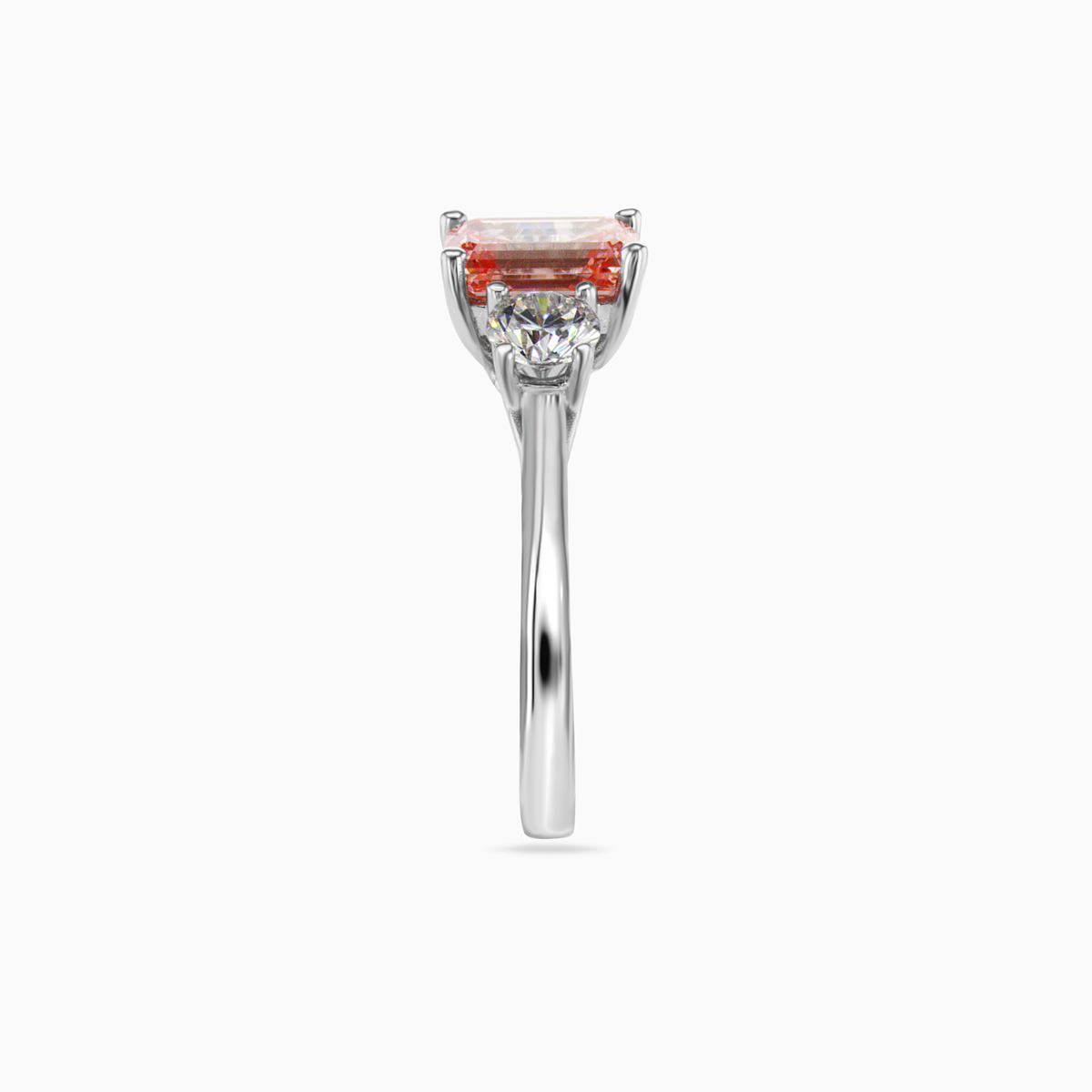Three-Stone Diamond Engagement Ring with Fancy Pink Emerald Lab-created Diamond, 14k White Gold